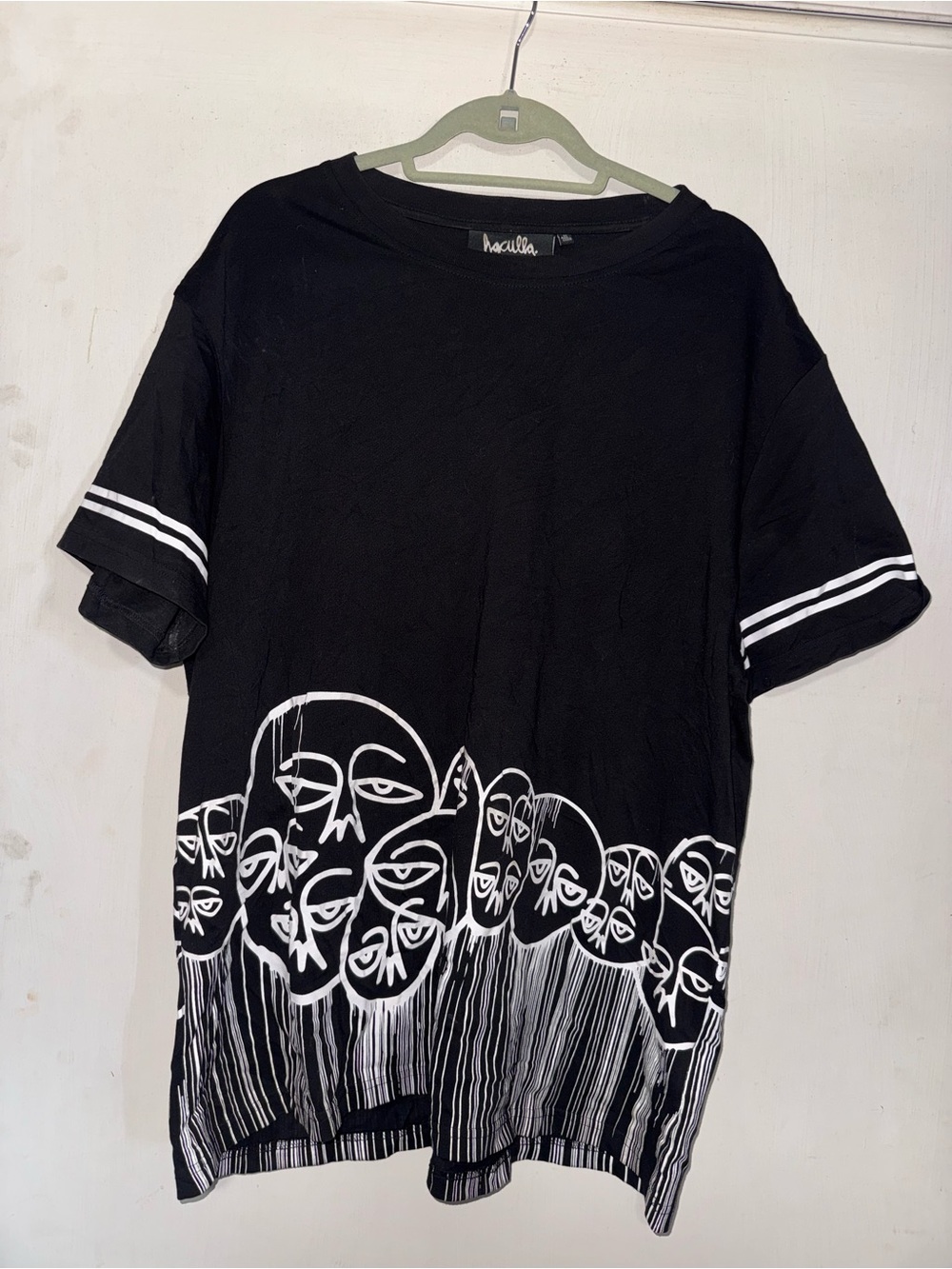 Black Short-Sleeve Graphic Tee with White Face Print